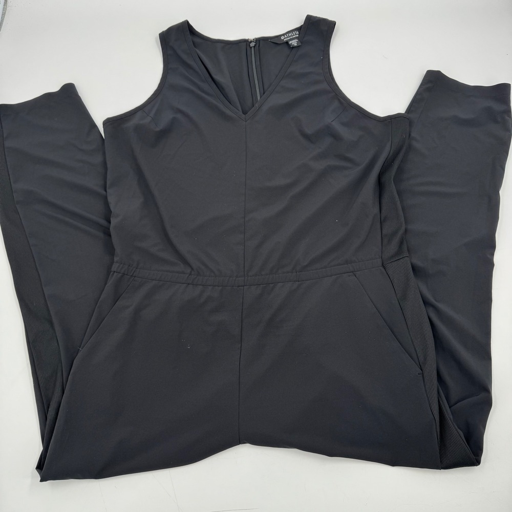 Athleta Brooklyn Jumpsuit‎ Black Sleeveless V Neck Wide Leg Pants Size 16